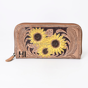 Women's Vintage Western Floral Cowhide Leather Bifold <b>Wallet</b> Long Zipper <b>RFID</b> Blocking - Product Image 1