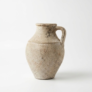 Vase Pichet Rustique en Terre Cuite Saloe avec Poignée, Artisanat en Céramique Décorative pour Table, Couleur Crème Vieilli - Product Image 1