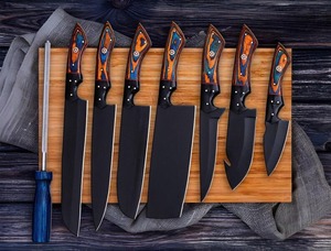 Ensemble de couteaux de chef en acier carbone forgé à la main avec manche en bois, finition satinée, longueur de 6 à 12 pouces, style artisanal, utilisation en cuisine, ambidextre - Product Image 1