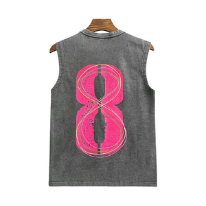 Fournisseur OEM de vêtements de sport et de gym style urbain, faible MOQ, expédition rapide, débardeur vintage délavé à col rond sans manches, débardeur personnalisé délavé à l'acide - Product Image 6