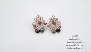 Pendientes de tuerca 11808 con circonita cúbica chapada en Mehandi, pendientes de piedra multicolor, joyería floral étnica para fiesta, boda, regalo - Product Image 4