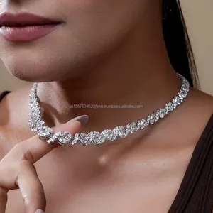 White Gold Oval Cut Diamond Necklace with Round Brilliant Accent <b>Stone</b> Modern Minimal Pendant Luxury Anniversary Gift for Her - Product Image 4