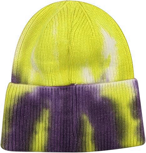 Unisex Acrylic Beanie <b>Tie</b> Dye Yellow <b>Purple</b> Casual Winter Hat 56-58CM Adult Style Custom Design - Product Image 5