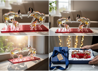 Figurine Art Déco en Verre Faite à la Main, Famille de Vaches, Haute Qualité, Écologique, Décoration de Luxe pour la Maison, Cadeau pour Mariage, Diwali