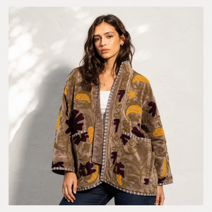 Handmade Knitted Suzani Style <b>Quilted</b> Autumn Jacket | Women's Cotton Boho Bomber | Unique Artisan Coat - Product Image 2