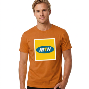 T-shirt orange pour homme avec logo MTN sur le devant, manches courtes, col rond, imprimé, en coton tricoté, coupe ample, anti-plis - Product Image 1
