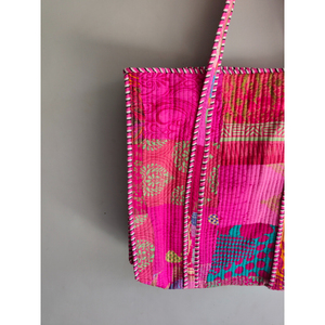 Bolsa de Mano de Algodón con Paneles Rosas y Bordado, Estilo Bohemio, Abierta por Arriba, para Compras - Product Image 4