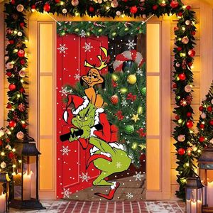 Green Christmas Door Cover 6 X 3ft Merry Christmas Photography Banner Black Buffalo Grid Flag Party <b>Wall</b> <b>Decorations</b> - Product Image 2