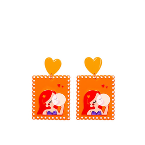 Orecchini pendenti alla moda dipinti, design a cartone animato arancione, ciondolo a cuore, 12 pezzi, Ref4716027 - Product Image 1