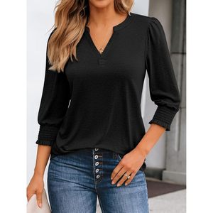 2025 2025 Otoño Invierno ropa de trabajo para mujer 3/4 manga larga cuello en V camisetas blusas casuales de moda en tallas XL y 4XL - Product Image 3
