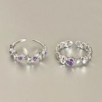 Ensemble de bagues ouvertes en forme d'étoile et de cœur en zircon violet, plaqué argent, style Y2K, ajustables et empilables
