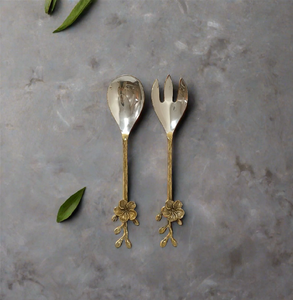 Ensemble de serveurs à salade en laiton, ustensiles de service décoratifs avec finition miroir, cuillère et fourchette, pour la cuisine, livré en boîte noire - Product Image 4