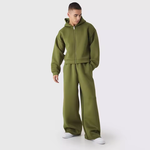 Ensemble de survêtement 2 pièces pour homme, coupe décontractée, taille élargie, avec logo personnalisé, en coton, à capuche zippée et pantalon de jogging, style streetwear - Product Image 1