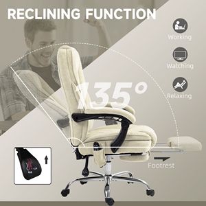 Sedia da Ufficio Reclinabile Riscaldata con Altezza Regolabile e Poggiapiedi, Poltrona Direzionale Beige con Massaggio su Base in Nylon, Materiale PP - Product Image 6