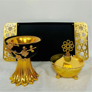 Juego de quemador de incienso árabe de latón con tapa y bandeja a juego para aromaterapia, quemador de Bakhoor decorativo para el hogar, uso durante todas las estaciones. - Product Image 6