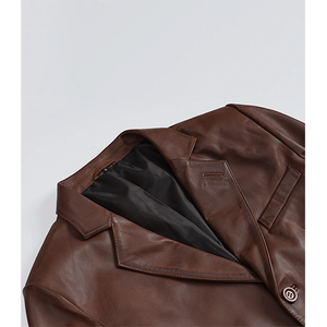 Blazer de Cuero Genuino de Vaca Marrón para Hombre, Tendencia 2026, Alta Calidad, MOQ Bajo, Tallas Grandes, Blazer Calefactable de Moda Invernal - Product Image 5