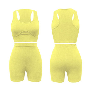 Women's Solid Front Yoga <b>Set</b> Sports Bra Shorts Lightweight Quick Dry Breathable Athletic Wear Polyester/Cotton Summer OEM/ODM - Product Image 6