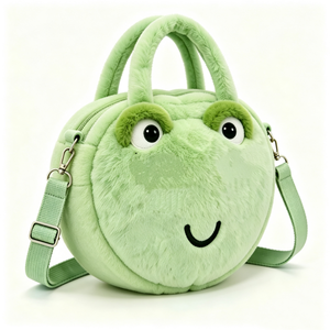 Bolso de peluche de rana verde menta personalizado, bolso de peluche con cara de rana bordada, bolso de peluche con cara de rana verde menta con correa ajustable - Product Image 2