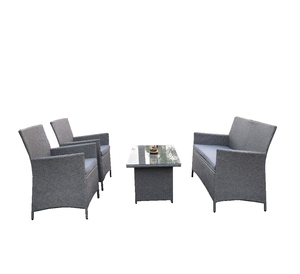 Contemporary PE Rattan Outdoor Sofa Set with Glass Table and <b>Waterproof</b> <b>Cushions</b> for Garden Patio, Backyard and Poolside Use - Product Image 1