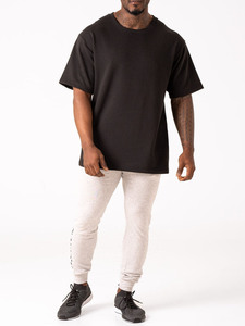 T-shirt noir uni surdimensionné pour homme, coton premium, col rond, manches courtes, coupe ample, streetwear décontracté, tee-shirt basique, doux et respirant - Product Image 3