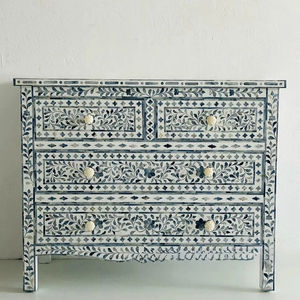 Cajón con Incrustaciones de Hueso de ILAHI, Diseño Moderno con Detalles de Ágata, Mueble Portátil para el Hogar - Product Image 1