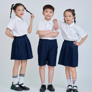Chemise d'uniforme scolaire unisexe à manches courtes blanche pour enfants du primaire, 65% polyester 35% coton popeline, Vietnam FMF - Product Image 1