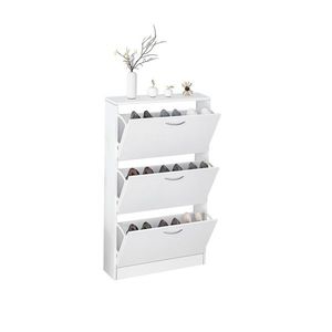 Scarpiera stretta a 3 livelli in legno bianco con porta scarpe ribaltabile, organizer per ingresso di casa o appartamento - Product Image 3
