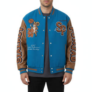 Veste de sport en PU bleu pour homme avec design brodé Sialkot 2024 et col rabattu, vêtement décontracté pour l'automne - Product Image 2