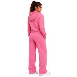 Women's Pink Hooded Tracksuit Set <b>Full</b> <b>Zip</b> <b>Sweatshirt</b> Flare Joggers Solid Color Casual Wear 100 Cotton Autumn Style - Product Image 4