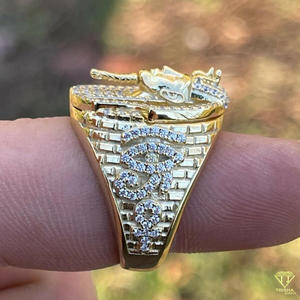 Bague pour homme en or jaune avec diamant Moissanite, motif Pharaon égyptien Roi Toutankhamon, style Égypte ancienne, bague statement - Product Image 2