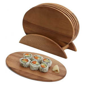 Plateau de service en bois d'acacia fini naturel avec support Parfait pour Sushi Fromage Charcuterie Dîner Table Décor Assiette Ensemble - Product Image 2