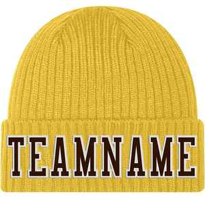 Yellow Ribbed Beanie Hat with Embroidered Teamname Unisex <b>Winter</b> <b>Cap</b> Casual Style for Adults 56-58CM Head Circumference - Product Image 2