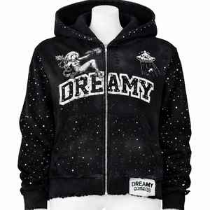 Sudadera con capucha de piel sintética naranja premium, con pedrería impresa personalizada, 80% algodón, 20% poliéster, forro polar grueso de 420GSM, con cierre de cremallera, para hombre. - Product Image 6