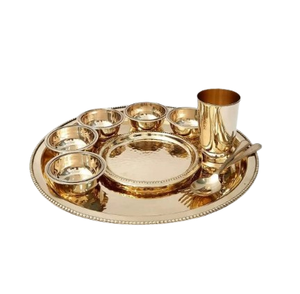 Traditional Eco-Friendly Gold Shiny Polished Copper Thali <b>Set</b> for Hotel Dining Services Multiple <b>Serving</b> Foods - Product Image 1