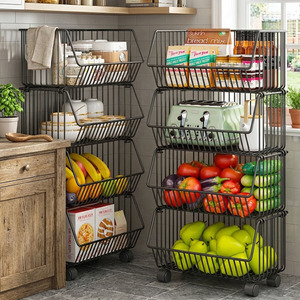 Étagère de rangement à paniers métalliques roulante pour fruits et légumes, chariot à 5 niveaux carré, rangement de cuisine - Product Image 3