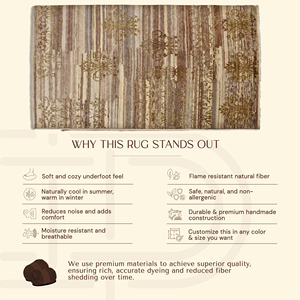 Alfombra de Lana Hecha a Mano Beige Marrón con Diseño Fresco Dorado, Textura Geométrica Desgastada, Ecológica, Antideslizante y de Pelo Grueso para Interiores - Product Image 6