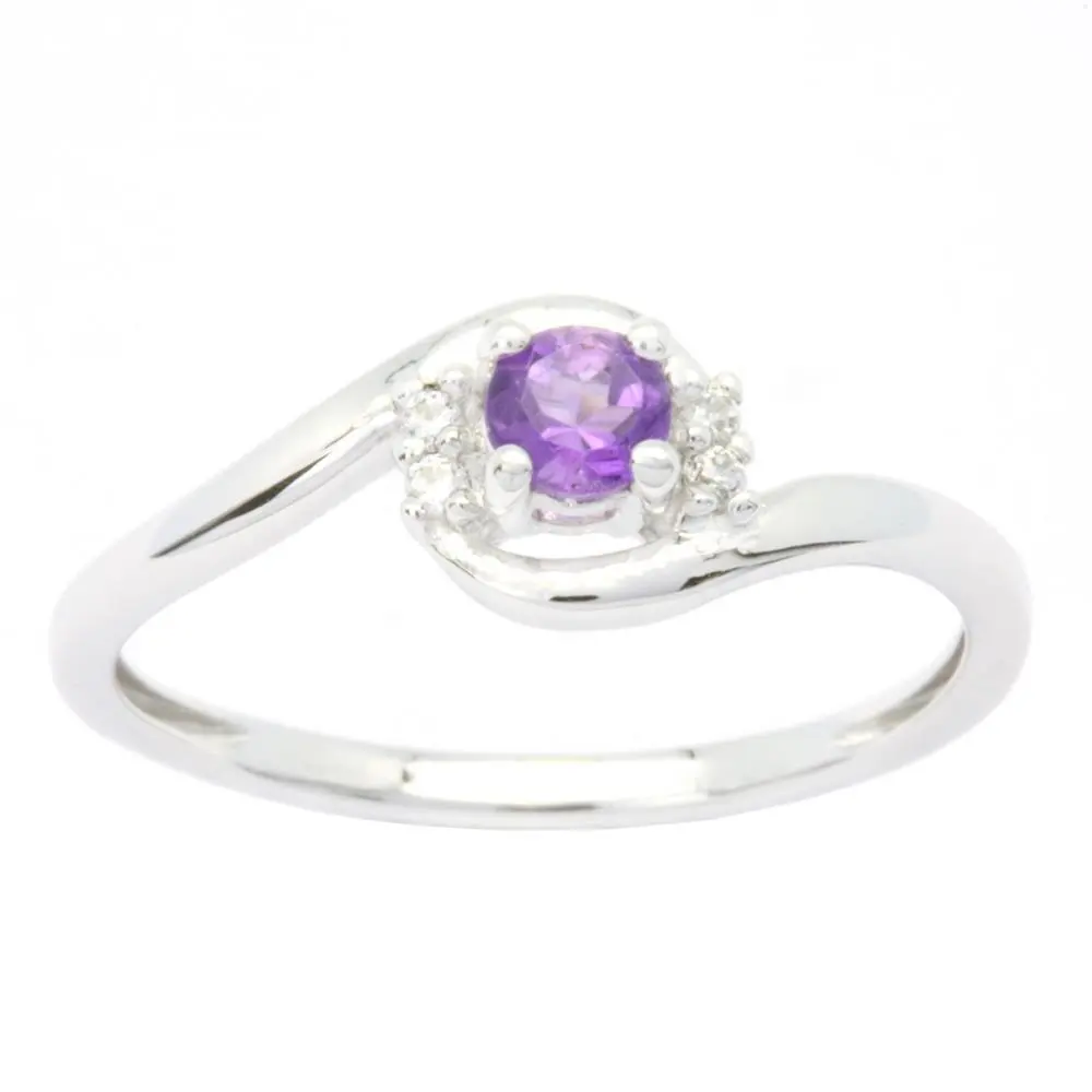 Sterling Silver February Birthstone CZ Engagement Ring Purple Amethyst Stone Fashion Jewelry Rings Set