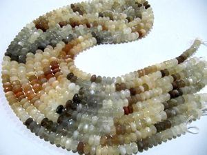 Collier de perles de pierre de lune naturelle multicolores, facettées, rondes, 9 mm, 8 pouces de long - Product Image 2