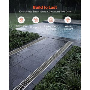 Canale di Drenaggio Lineare 39.3 X 5.8 X 5.5 Pollici con Griglia in Acciaio Zincato e Canale di Scarico in Acciaio Inox 304 per Uso Esterno - Product Image 4