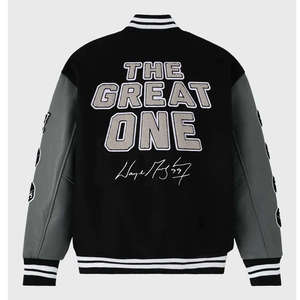 Chaqueta Bomber Universitaria Gretzky OVO Great One Letterman Vintage con Cierre Completo, Cuerpo de Lana, Mangas de Cuero Genuino, Talla Grande, Tejida - Product Image 6