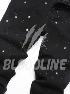 กางเกงยีนส์ขาตรงทรงสลิมฟิตสีดำสำหรับผู้ชาย BLOODLINE พร้อมงานปักเลื่อมรูปดาว ผ้าฝ้ายเดนิม สไตล์สตรีทแวร์สำหรับฤดูใบไม้ร่วง - Product Image 5
