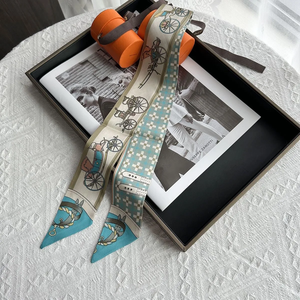 5 * 90 cm Foulard en soie sergé pour femme, motif calèche citrouille classique nordique, ruban décoratif pour sac - Product Image 2