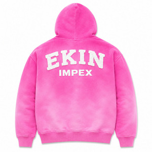 Sudadera con Capucha Unisex de Algodón 100% con Bordado Chenille Personalizado, Transpirable, Corte Regular, Color Rosa, Estilo Urbano, Venta al Por Mayor - Product Image 2
