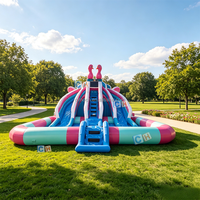 Tobogán Acuático Inflable para Jardín con Piscina, Diseño de Flamencos, Casa de Brinco para Niños, Diversión Familiar al Aire Libre, Fiesta de Verano, Parque Acuático