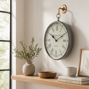Vintage Round Metal Wall <b>Clock</b> with Roman Numerals Quartz Decorative Timepiece for Living Room Office Home Wall Decor Accent - Product Image 1