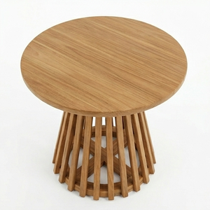 Premium <b>Solid</b> Teak <b>Wooden</b> <b>Round</b> <b>Dining</b> <b>Table</b> Modern Minimalist Slatted Pedestal Base Outdoor Garden Patio Furniture Handcrafted - Product Image 2