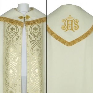 Chapelet liturgique d'église blanc gothique avec broderie dorée métallique et franges - Product Image 2
