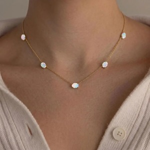 Collar de ópalo blanco etíope natural con oro, collar de ópalo ovalado, cadena de ópalo delicada para mujer - Product Image 3