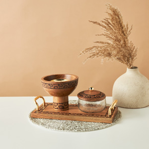 Ensemble de brûleur à bakhoor en bois de luxe avec récipient à encens en verre, plateau porte-oud arabe pour la maison, l'hôtel et la collection de cadeaux - Product Image 2