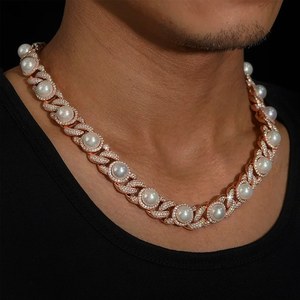 Collar de Eslabones Cubanos con Perlas de Agua Dulce y Moissanita, Chapado en Oro Rosa de 18K, Cadena de Plata Esterlina 925, Joyería Hip Hop, Regalo - Product Image 3